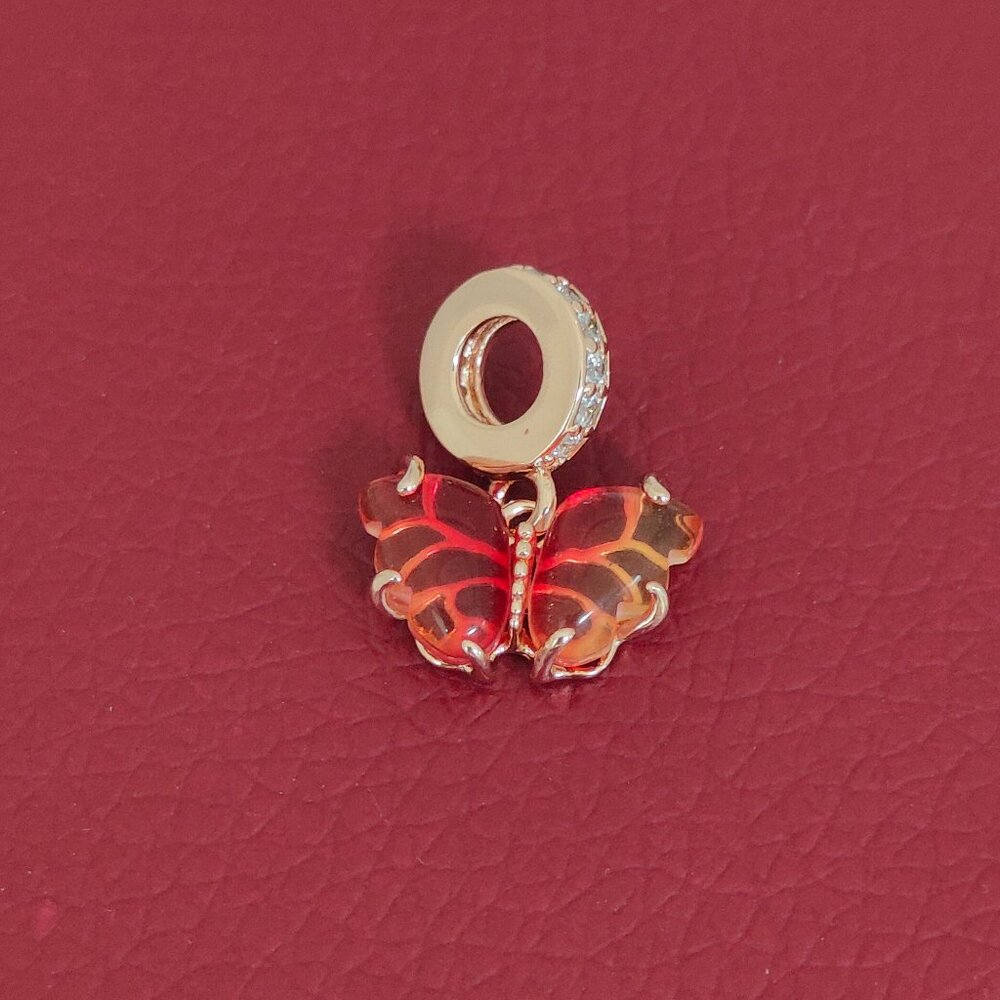 Pink & Yellow Murano Glass Butterfly Dangle Charm